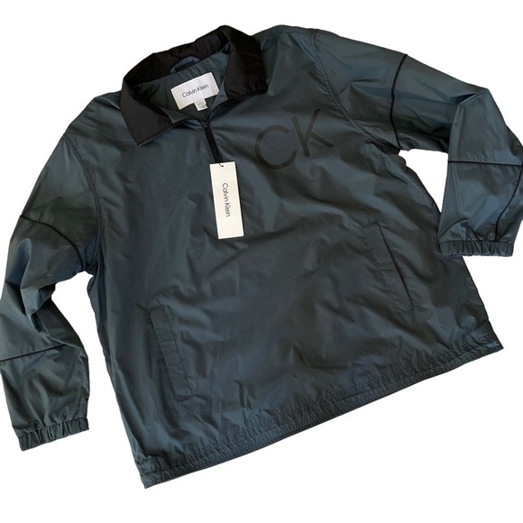 CALVIN KLEIN Men’s size Large 1/2 zip Full Zip slate gray Windbreaker lined NWT - Picture 1 of 12
